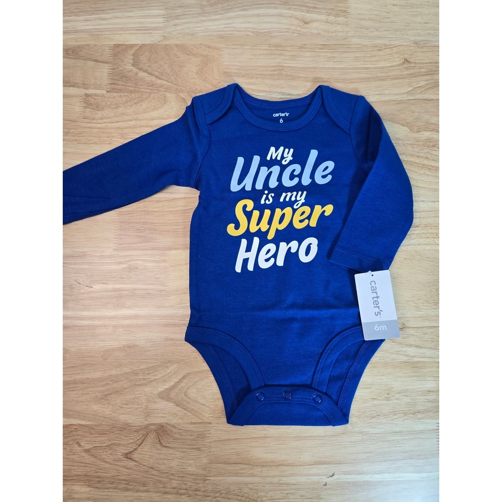 Carters Baby Boy Blue My Uncle is my Super Hero Long Sleeve Bodysuit 6M NWT